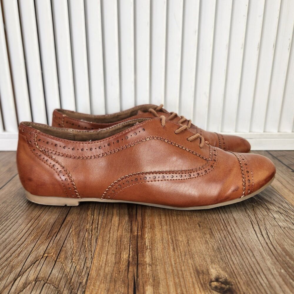 Aldo Thylian Oxfords Womens Size 8.5 Brown Leather Brogue Cap Toe Boho Shoes
